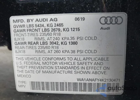2019 Audi Q5 45 Premium from USA, damaged, VIN WA1ANAFY4K2130471